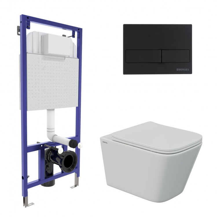 Инсталляция NOVUM 525, кнопка L5, унитаз FLOE S Rimless, сиденье дюропласт Floe S Slim SO