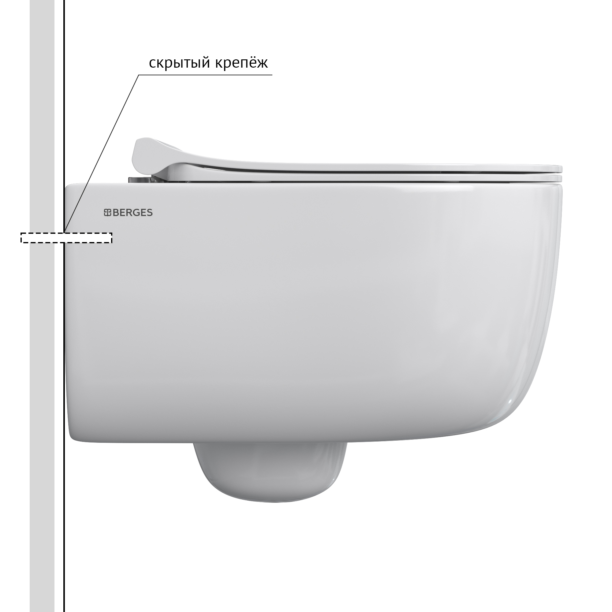 Унитаз BERGES подвесной EGO Rimless 49 см с сиденьем Toma Slim SO микролифт быстросъём Унитаз BERGES подвесной EGO Rimless 49 см с сиденьем Toma Slim SO микролифт быстросъём