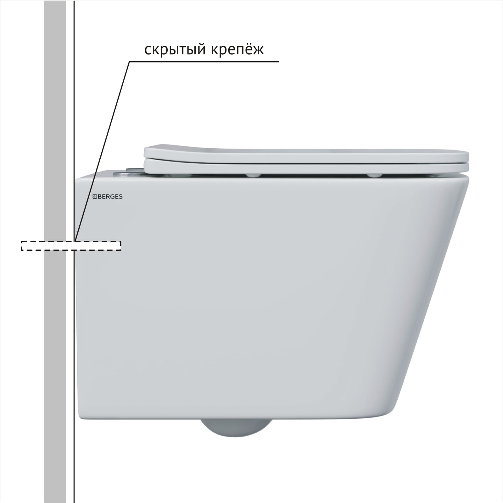 Унитаз BERGES подвесной FLOE S Rimless 51 см, сиденье дюропласт Floe S Slim SO, микролифт, быстросъём Унитаз BERGES подвесной FLOE S Rimless 51 см, сиденье дюропласт Floe S Slim SO, микролифт, быстросъём
