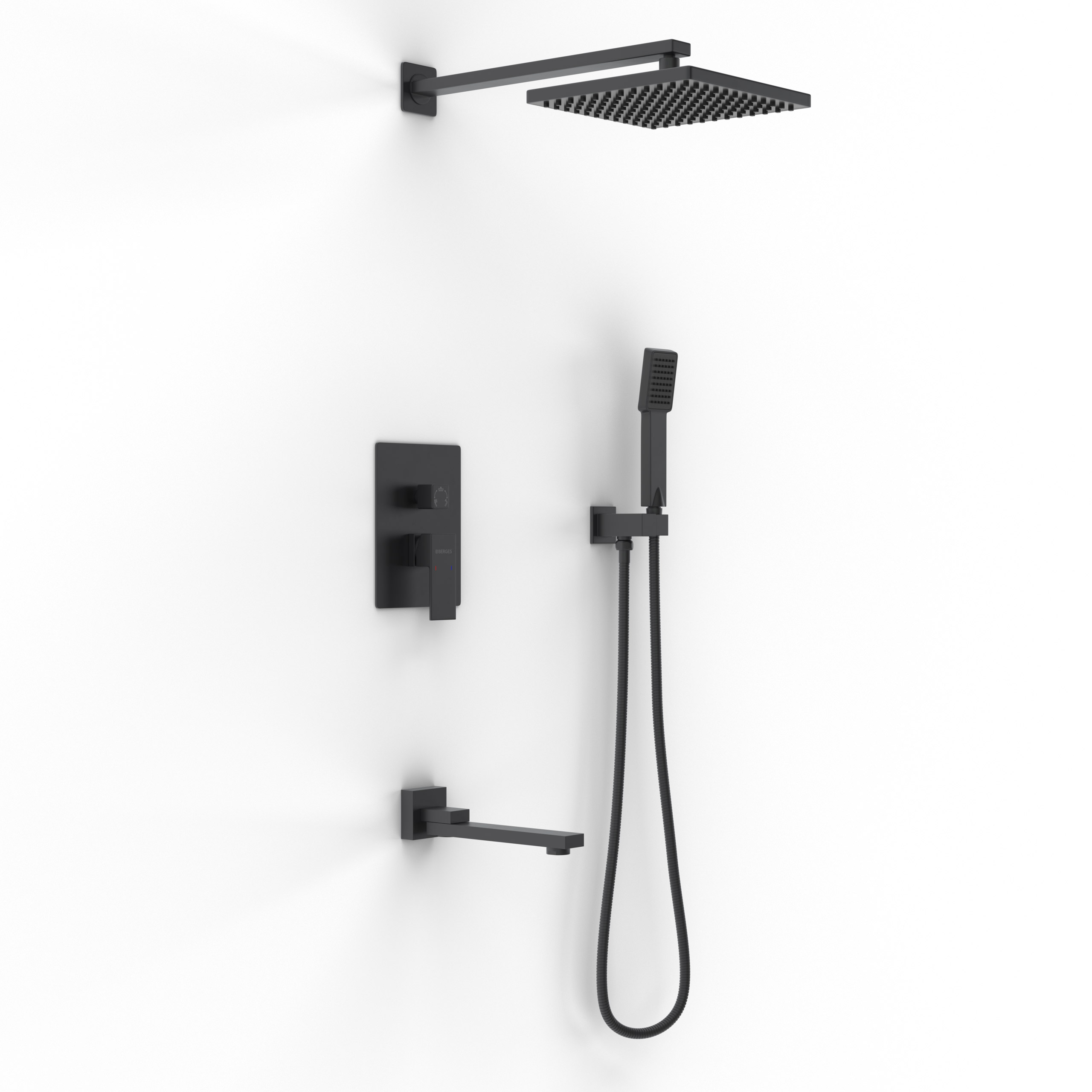 Душевой комплект BERGES NARDIS 3S BLACK, поворотный излив, черный матовый
